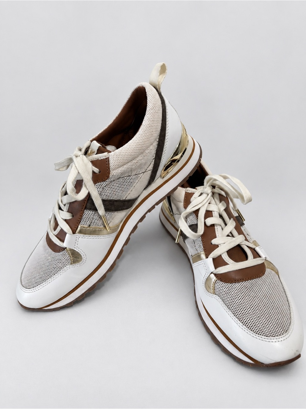 Michael Kors Dash Cream Brown Gold Mesh Sneakers Women’s 8M NWOT